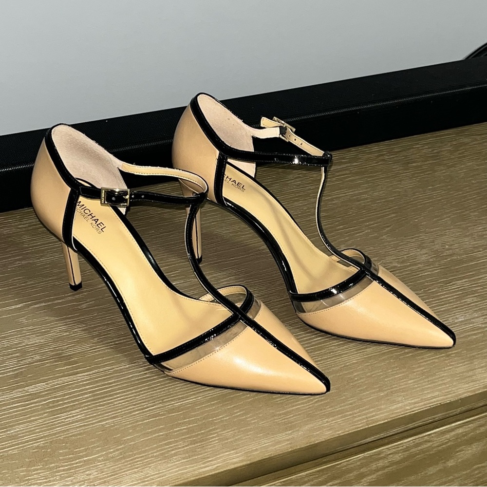 T-Strap Black & Tan Michael Kors Heels, Size 9.5, Gently Used